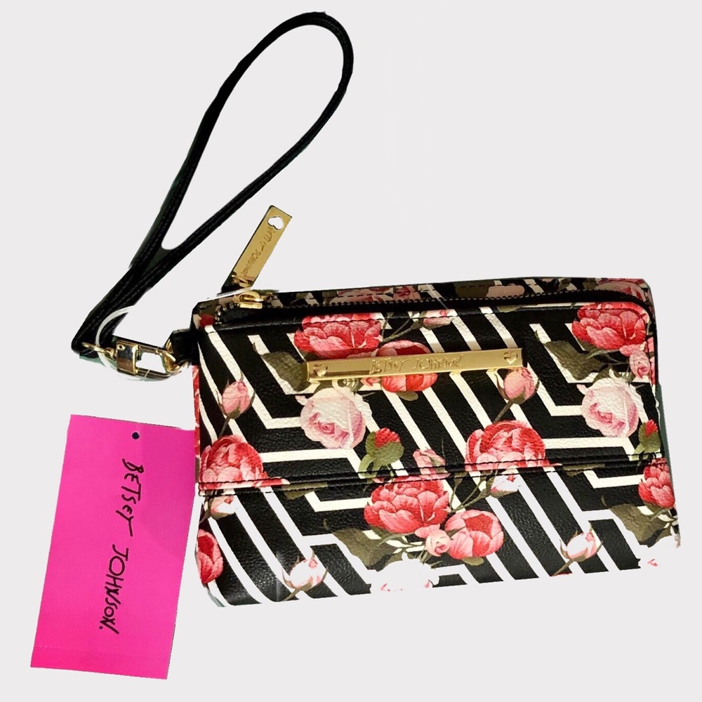💋 Luv Betsey Talli Stripe Wristlet Pouch With Gold ♥️ Zippers - Picture 2 of 10
